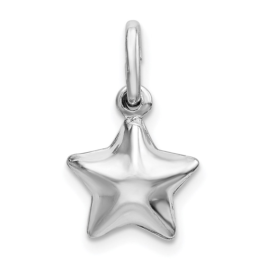 Sterling Silver Rhodium Plated Polished Puffed Star Charm