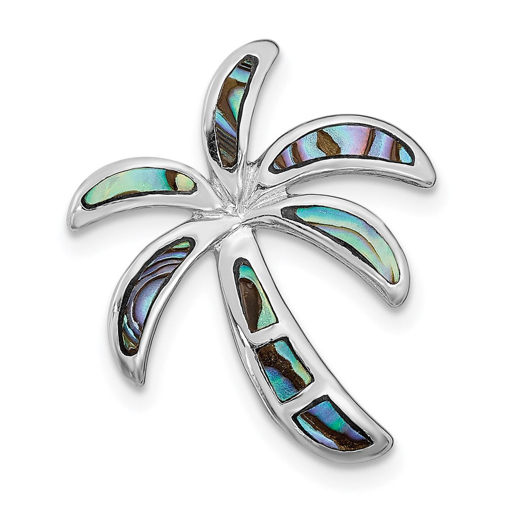 Sterling Silver Rhodium-plated Imitation Abalone Palm Tree Slide