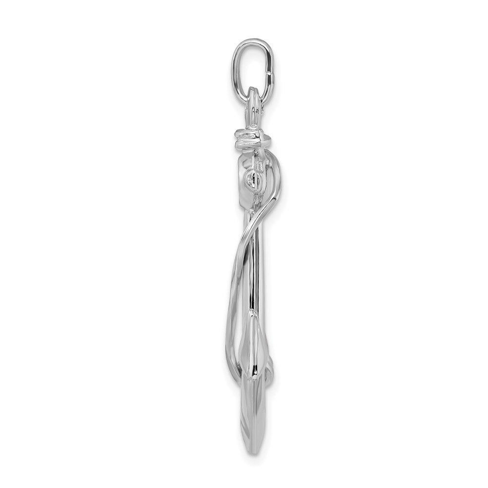 Sterling Silver Rhodium Plated Polished Anchor with Rope Charm