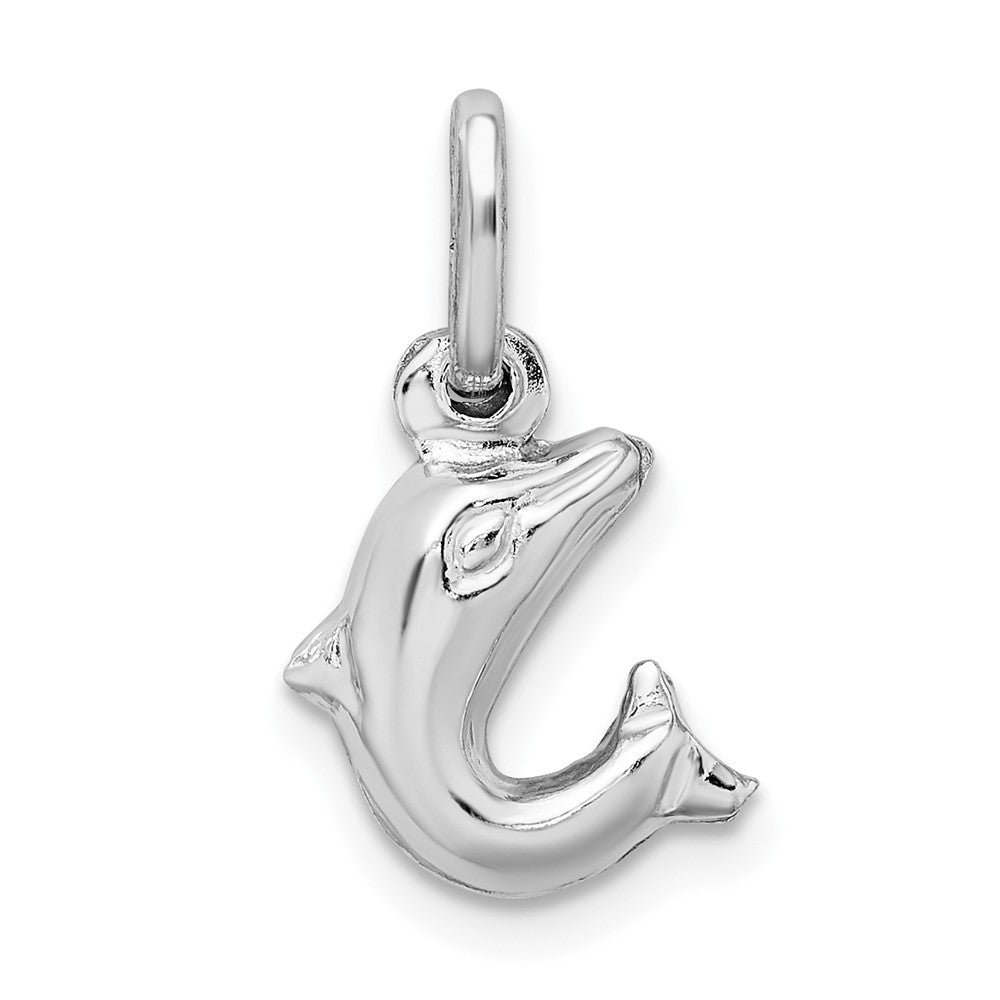 Sterling Silver Rhodium Plated Polished Jumping Dolphin Charm