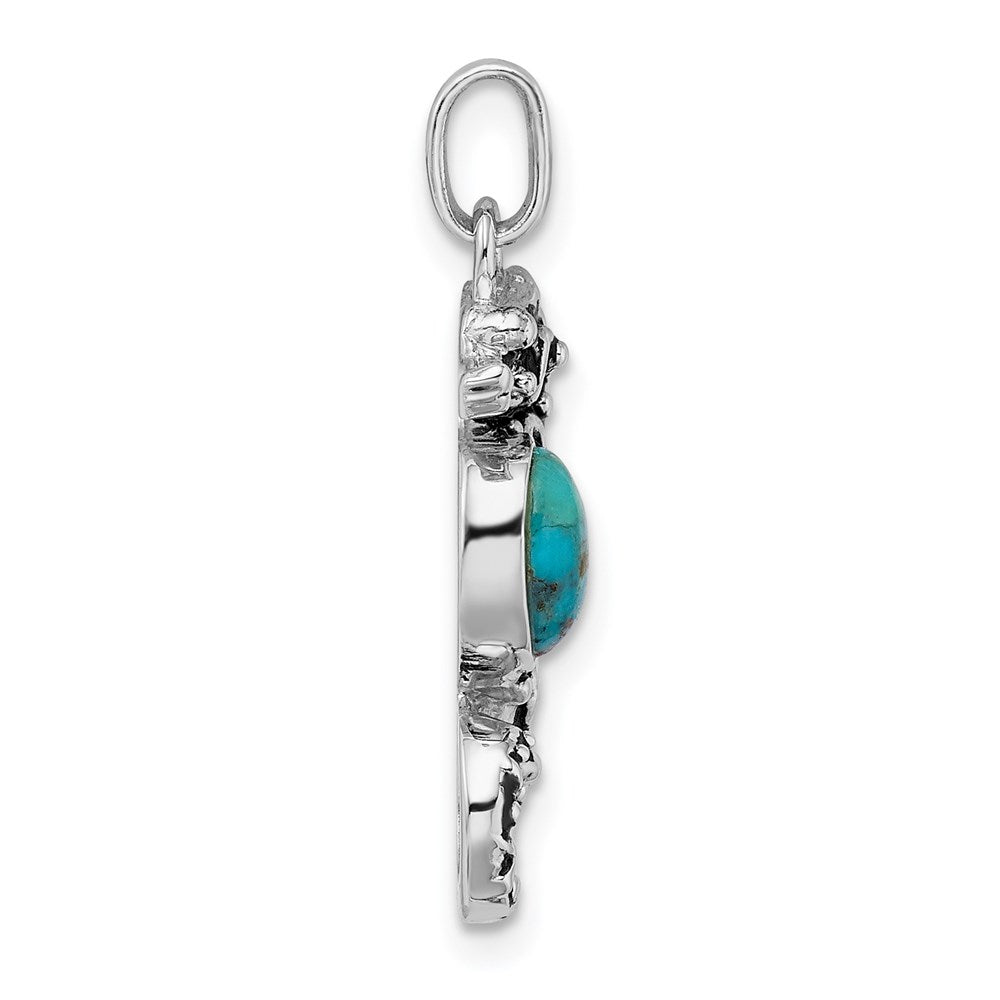 Sterling Silver Rhodium Oxidized Recon. Turquoise Seahorse Necklace