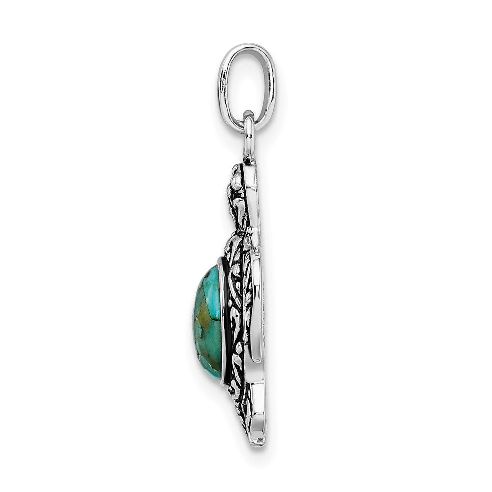 Sterling Silver Rhodium Oxidized Reconstituted Turquoise Turtle Necklace