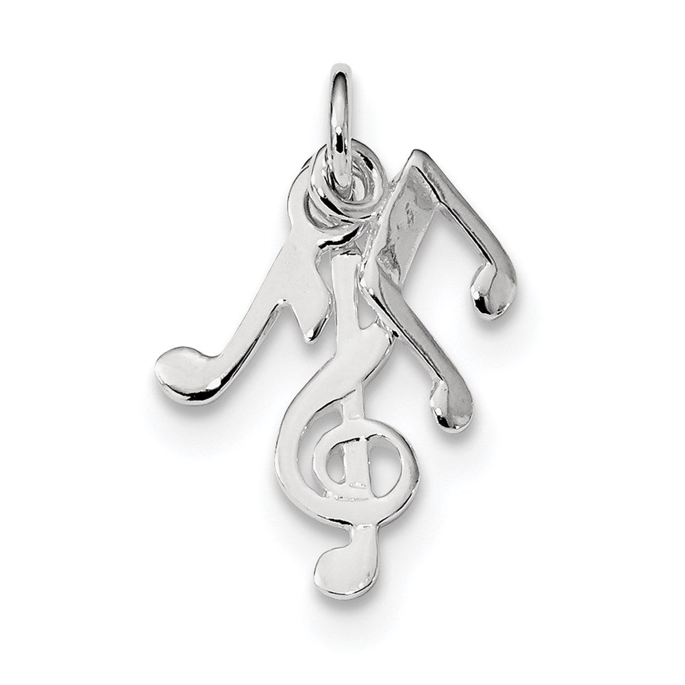 Sterling Silver Rhod-plated Polished Music Notes Charm