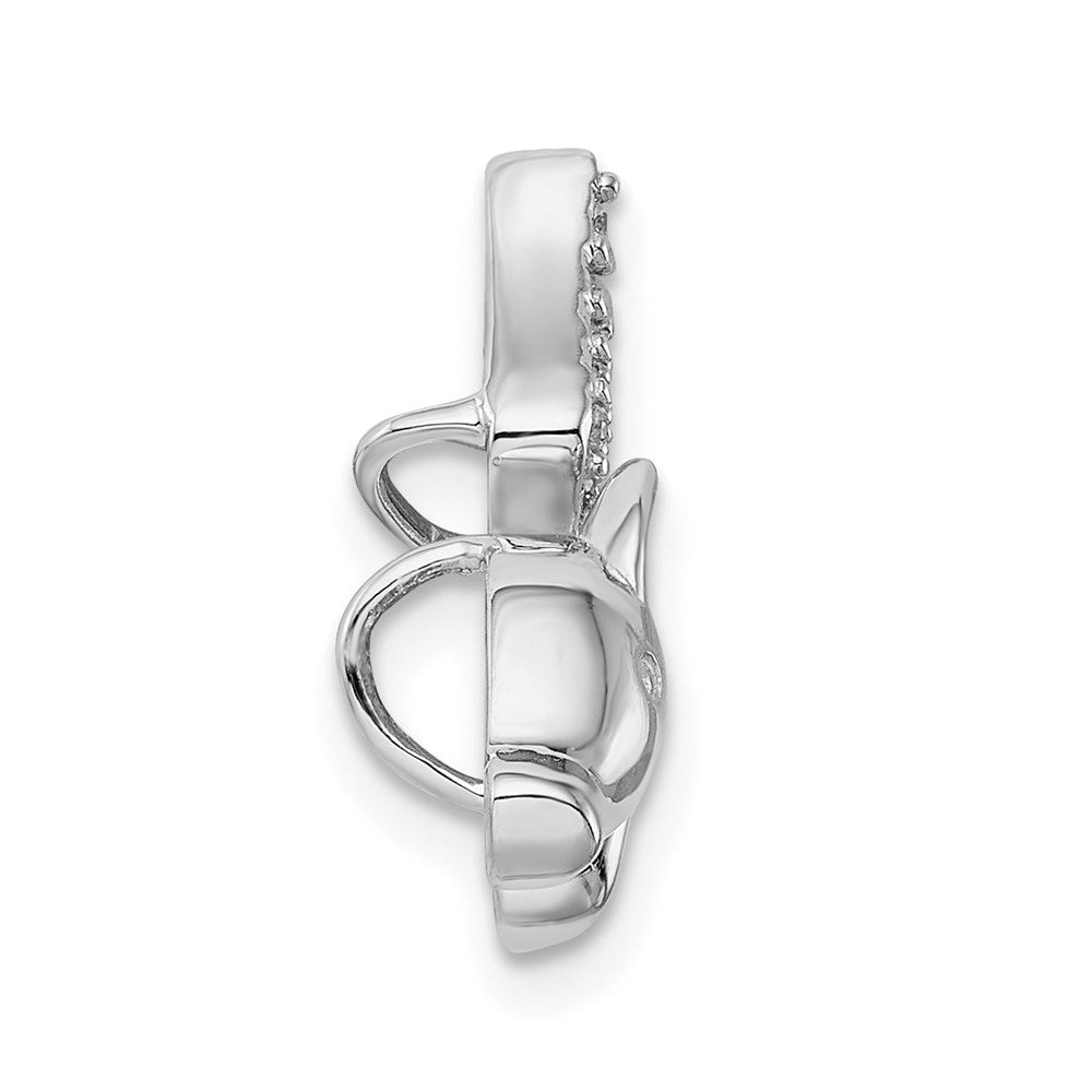 Sterling Silver Rhodium-plated Polished with CZ Wing Flying Pig Chain Slide