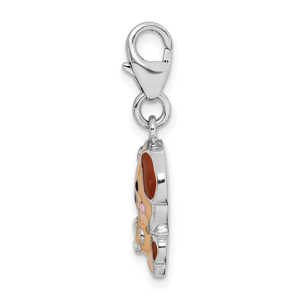 Sterling Silver Rhodium-plated Enameled Puppy Charm with Lobster Clasp