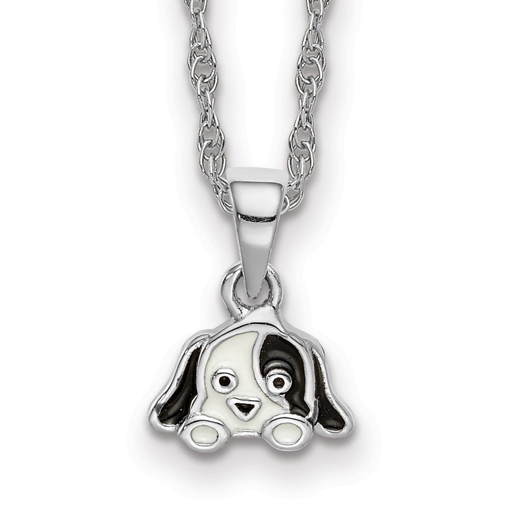 Sterling Silver Rhodium-plated Childs Enameled Puppy Necklace