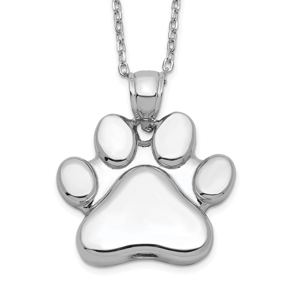 Sterling Silver Rhodium-plated Paw Print Ash Holder Necklace