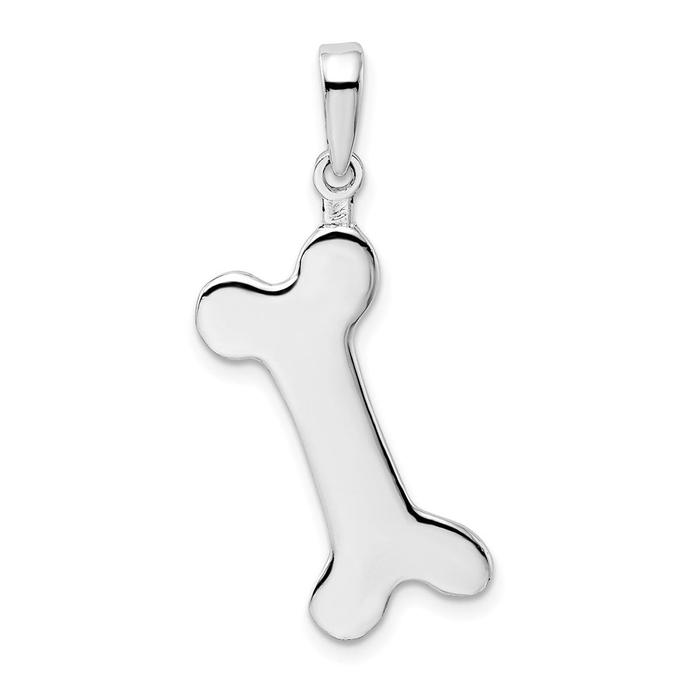 De-Ani Sterling Silver Rhodium-plated Polished Engraveable Dog Bone Pendant