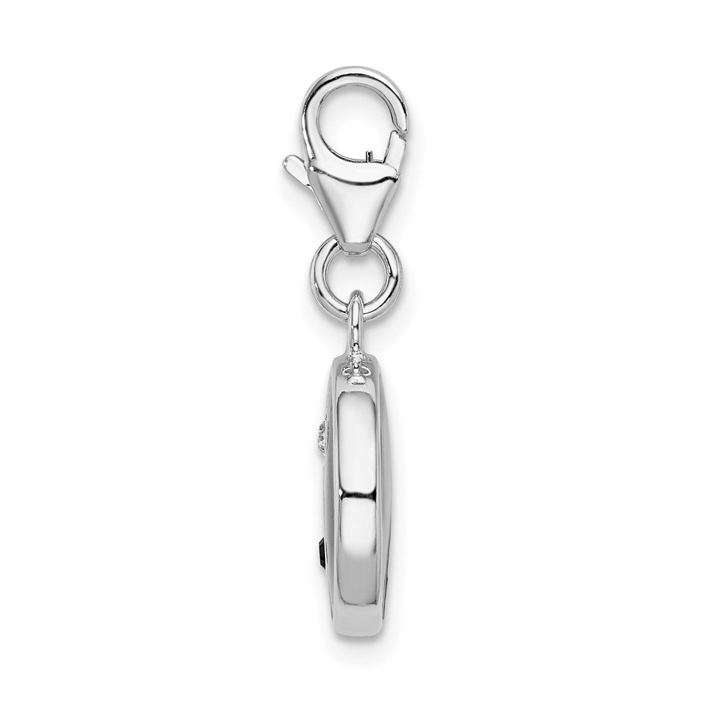 Amore La Vita Sterling Silver Rhodium-plated Polished Enameled Crystal Yin and Yang Charm with Fancy Lobster Clasp