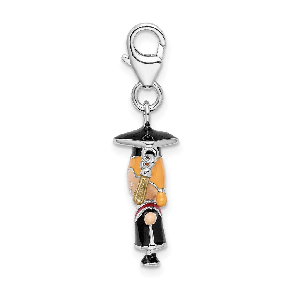 Amore La Vita Sterling Silver Rhodium-plated Polished 3-D Enameled Girl Graduate Charm with Fancy Lobster Clasp