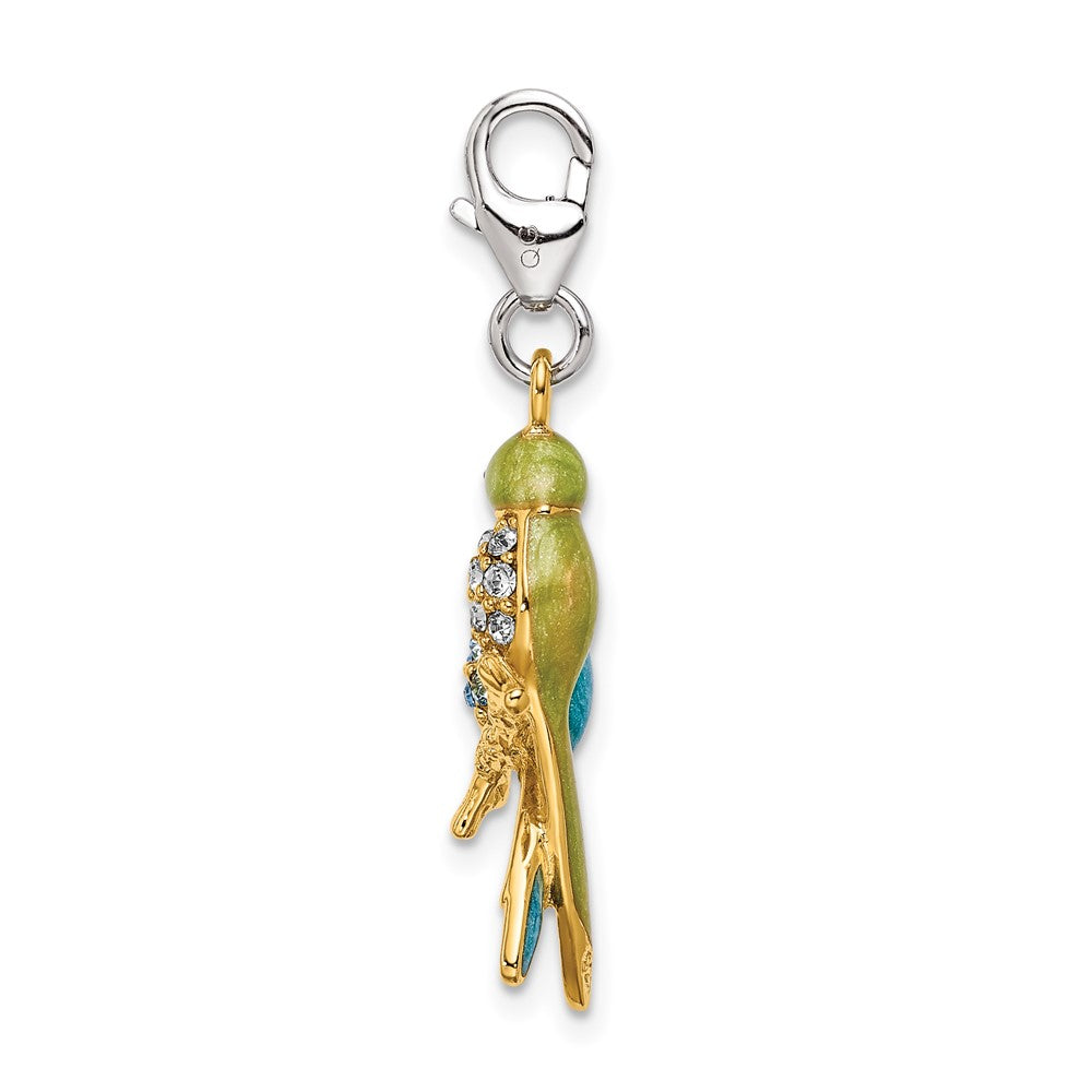 Amore La Vita Sterling Silver Rhodium-plated and Gold-plated Polished 3-D Glitter Enameled Crystal Love Birds Charm