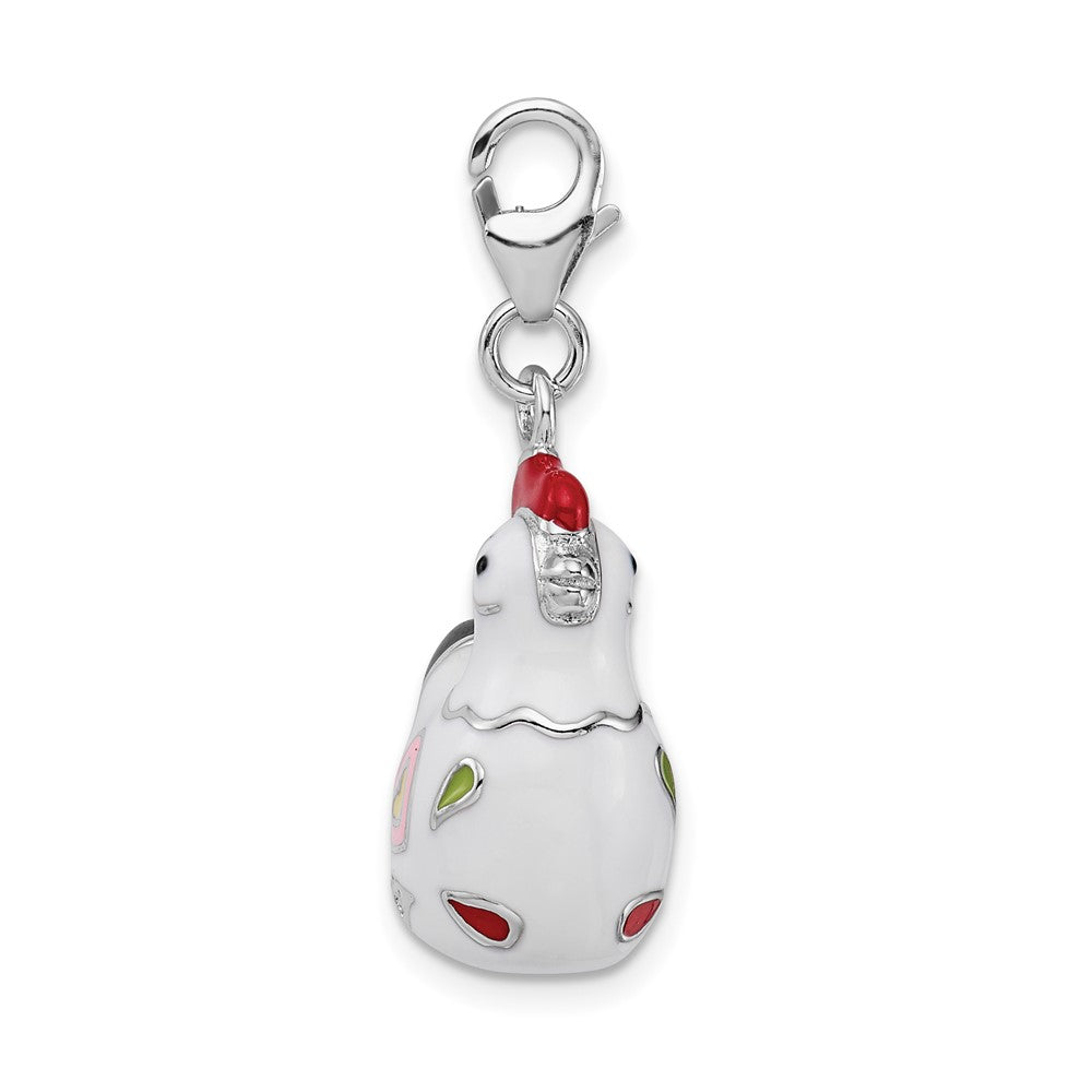 Amore La Vita Sterling Silver Rhodium-plated Polished 3-D Enameled Rooster Charm with Fancy Lobster Clasp