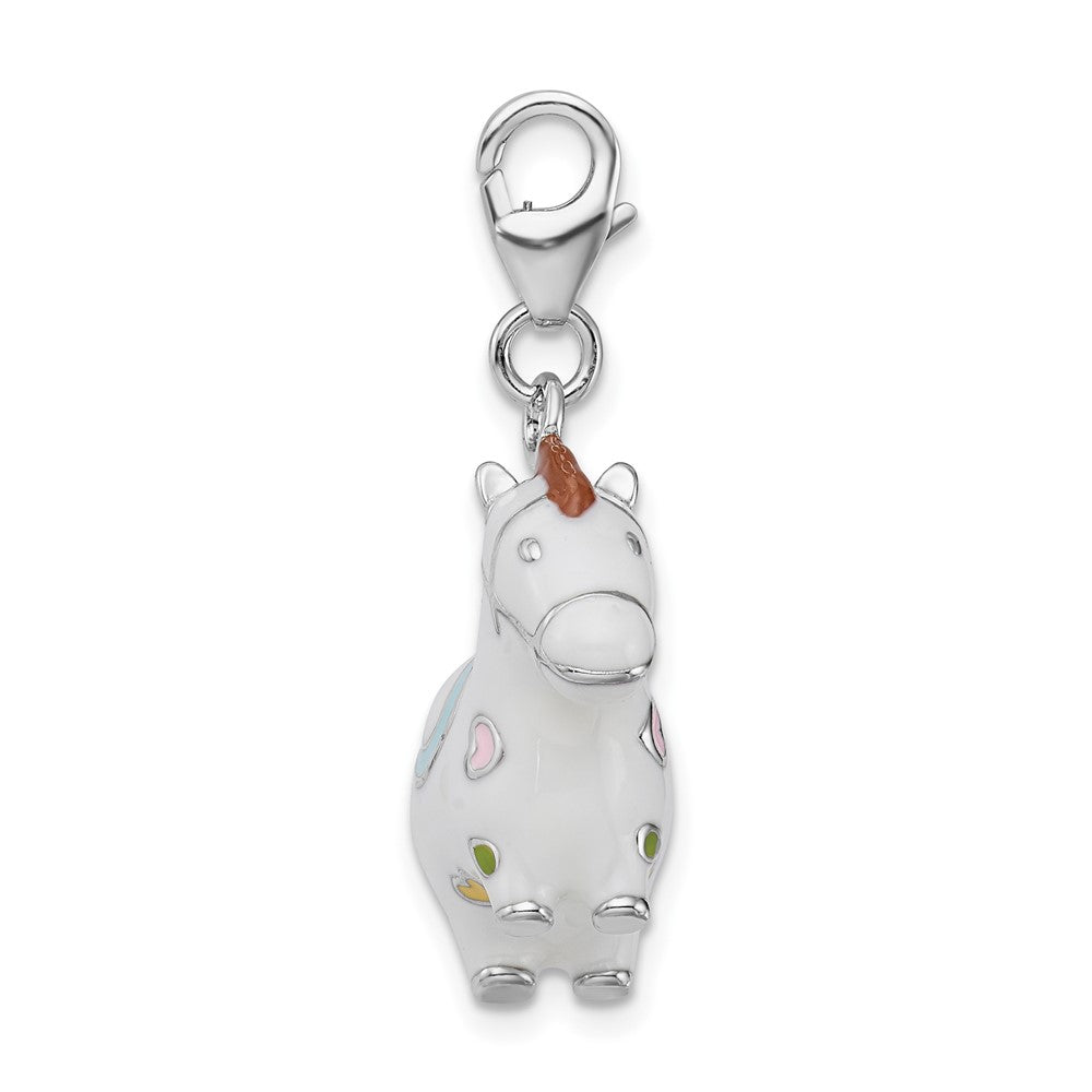 Amore La Vita Sterling Silver Rhodium-plated Polished 3-D Enameled Horse Charm with Fancy Lobster Clasp