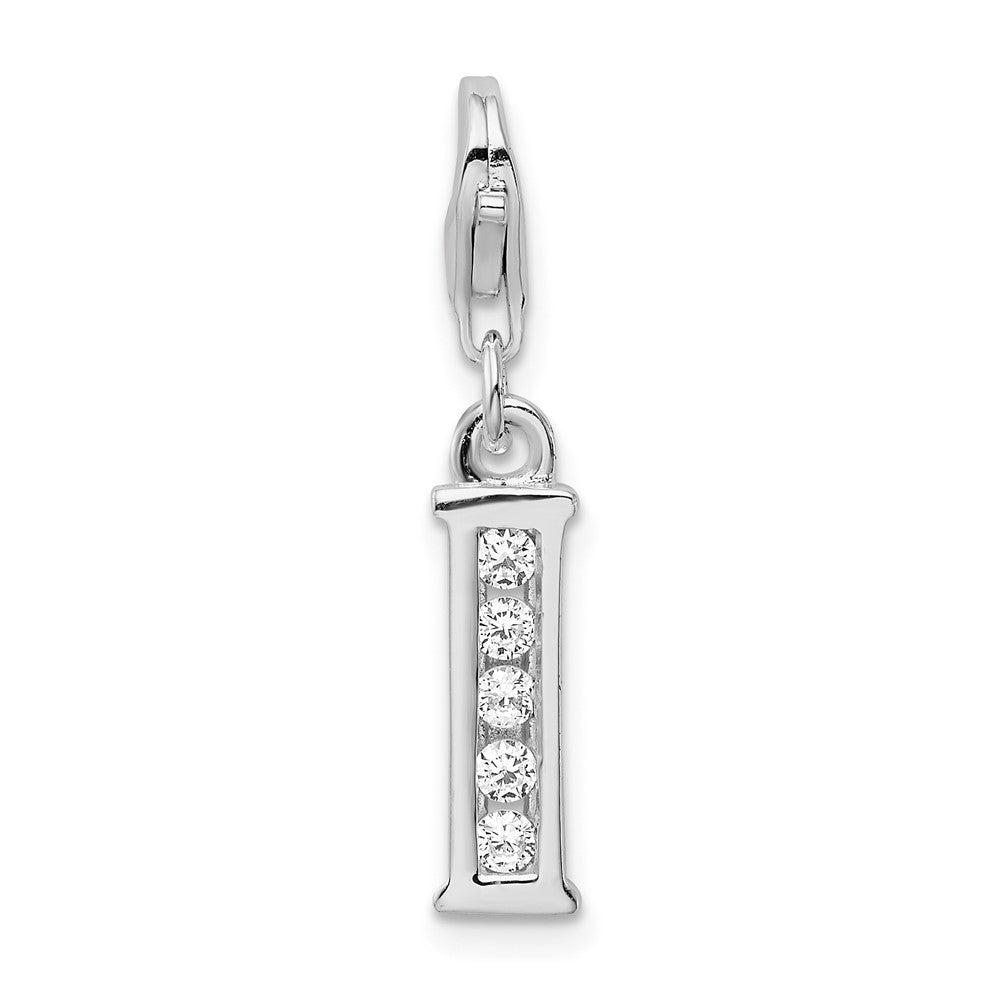 Amore La Vita Sterling Silver Rhodium-plated Polished CZ Letter I Initial Charm with Fancy Lobster Clasp