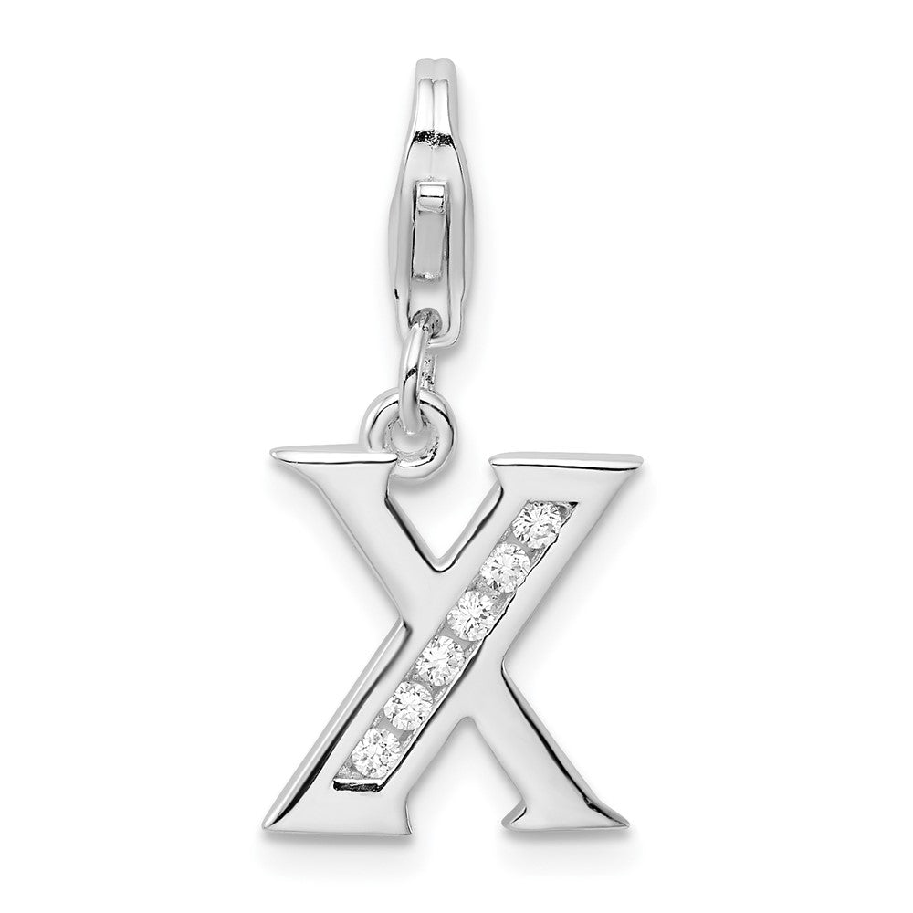 Amore La Vita Sterling Silver Rhodium-plated Polished CZ Letter X Initial Charm with Fancy Lobster Clasp