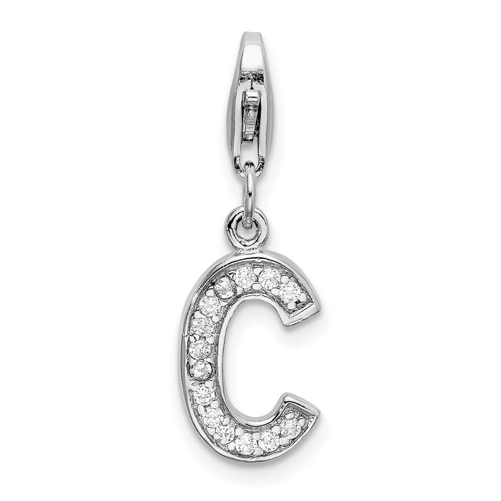 Amore La Vita Sterling Silver Rhodium-plated Polished CZ Letter C Initial Charm with Fancy Lobster Clasp