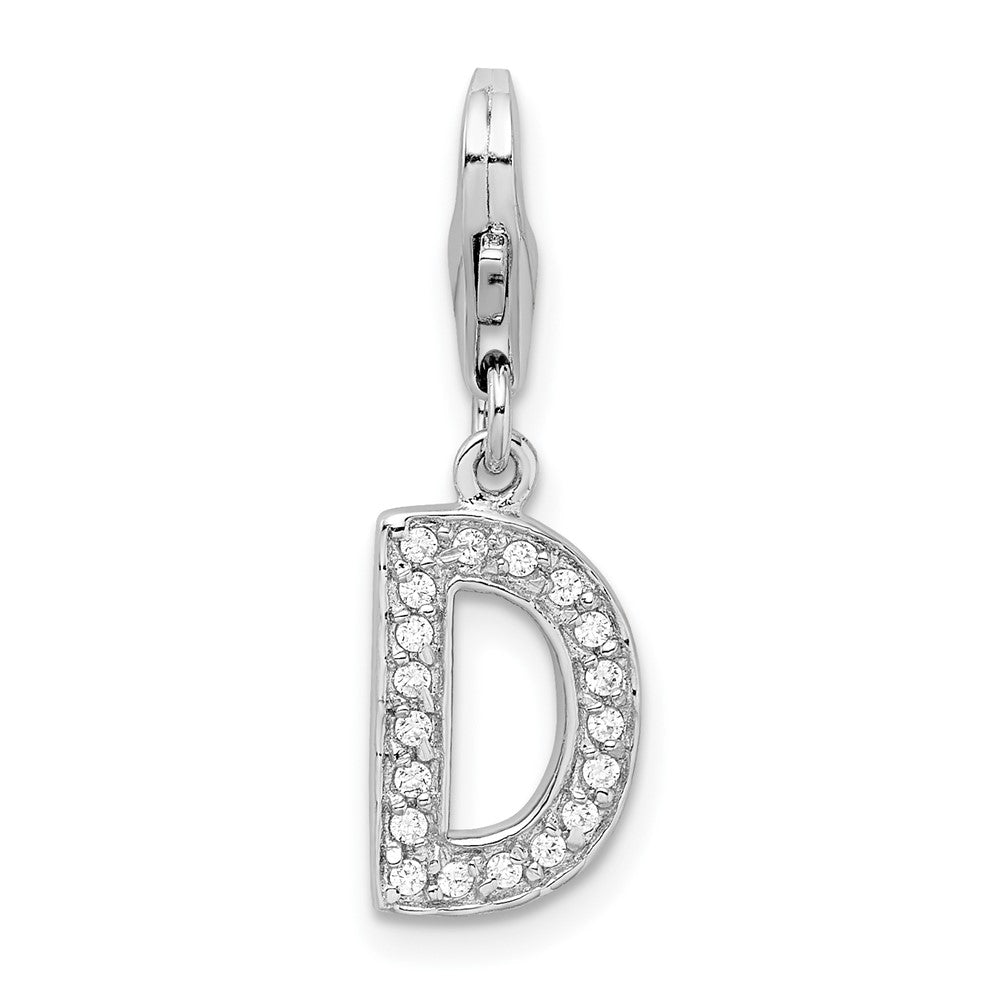 Amore La Vita Sterling Silver Rhodium-plated Polished CZ Letter D Initial Charm with Fancy Lobster Clasp