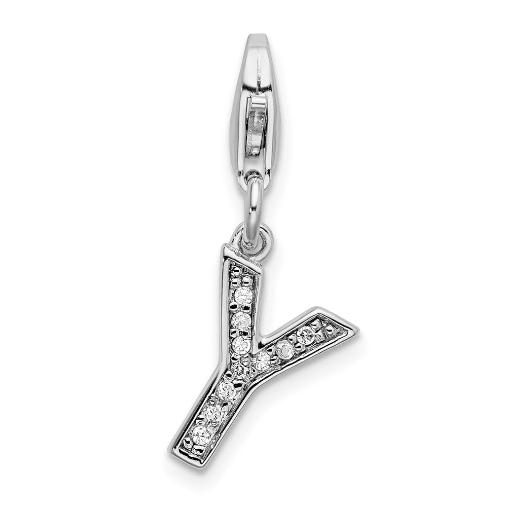 Amore La Vita Sterling Silver Rhodium-plated Polished CZ Letter Y Initial Charm with Fancy Lobster Clasp