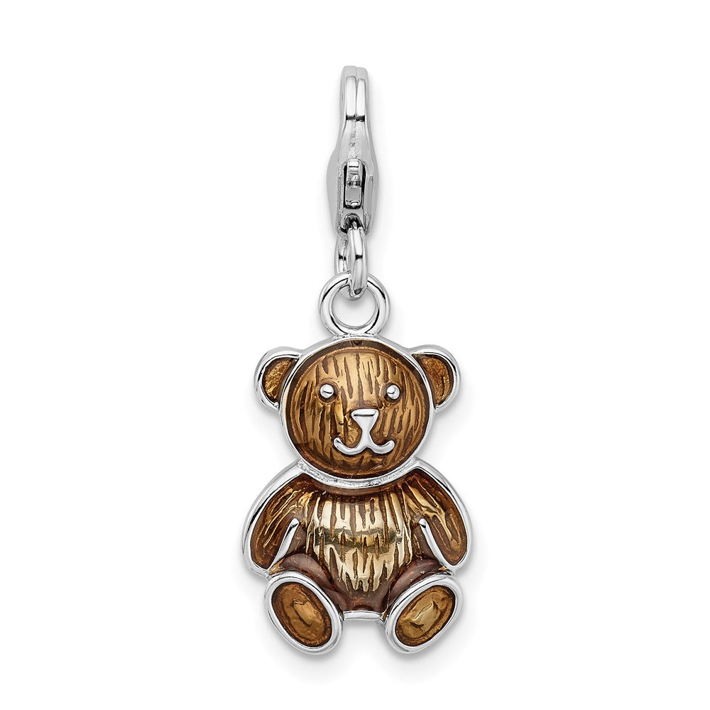 Amore La Vita Sterling Silver Rhodium-plated Polished Enameled Teddy Bear Charm with Fancy Lobster Clasp