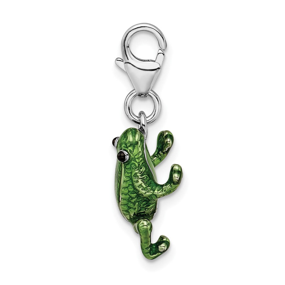 Amore La Vita Sterling Silver Rhodium-plated Polished 3-D Enameled Frog Charm with Fancy Lobster Clasp