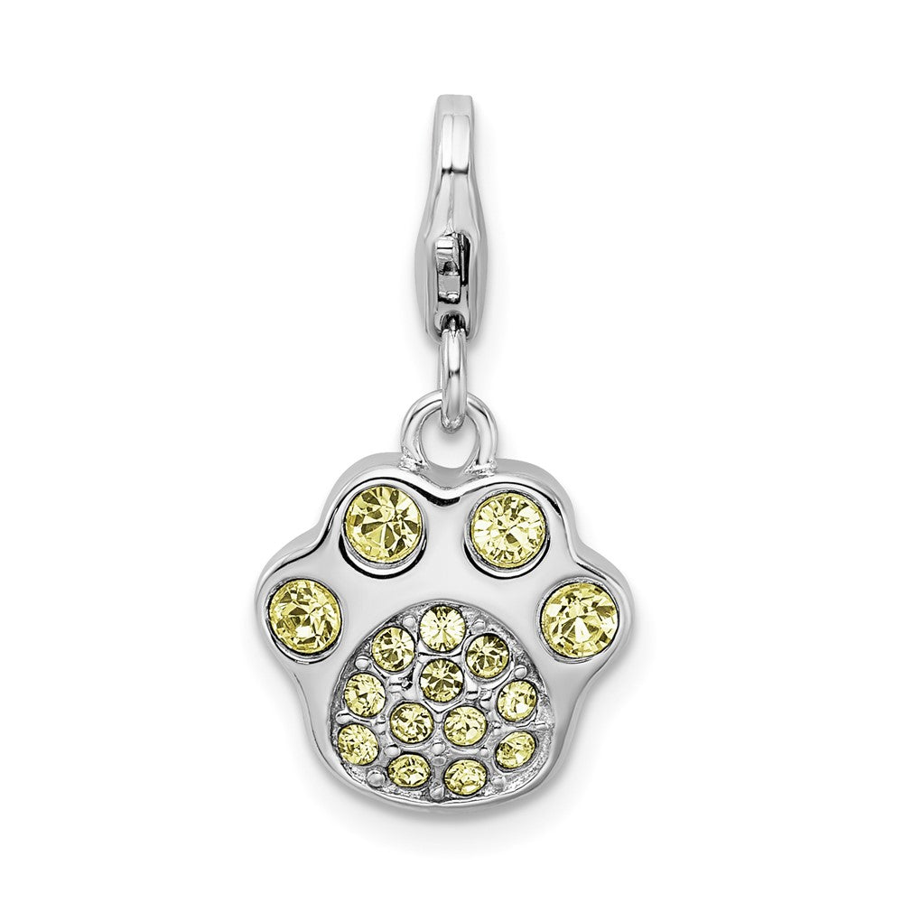 Amore La Vita Sterling Silver Rhodium-plated Polished 3-D Enameled Paw Print Charm with Fancy Lobster Clasp