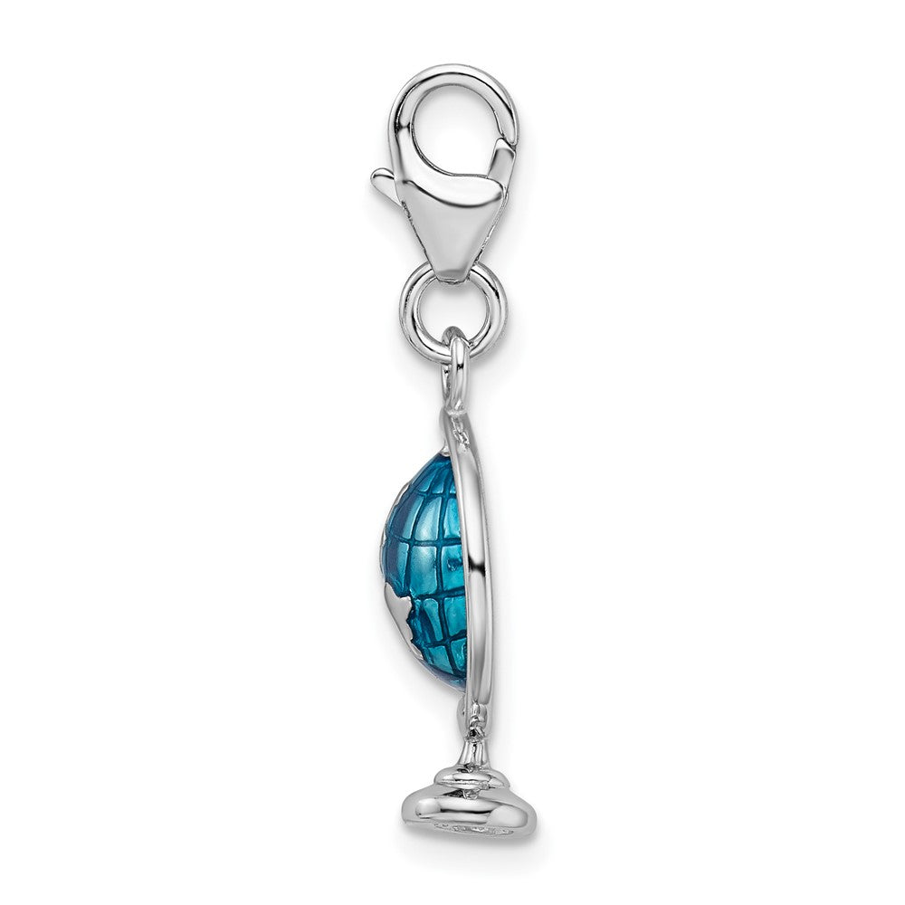 Amore La Vita Sterling Silver Rhodium-plated Polished 3-D Enameled Globe Charm with Fancy Lobster Clasp