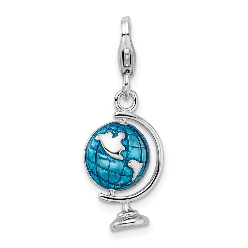 Amore La Vita Sterling Silver Rhodium-plated Polished 3-D Enameled Globe Charm with Fancy Lobster Clasp