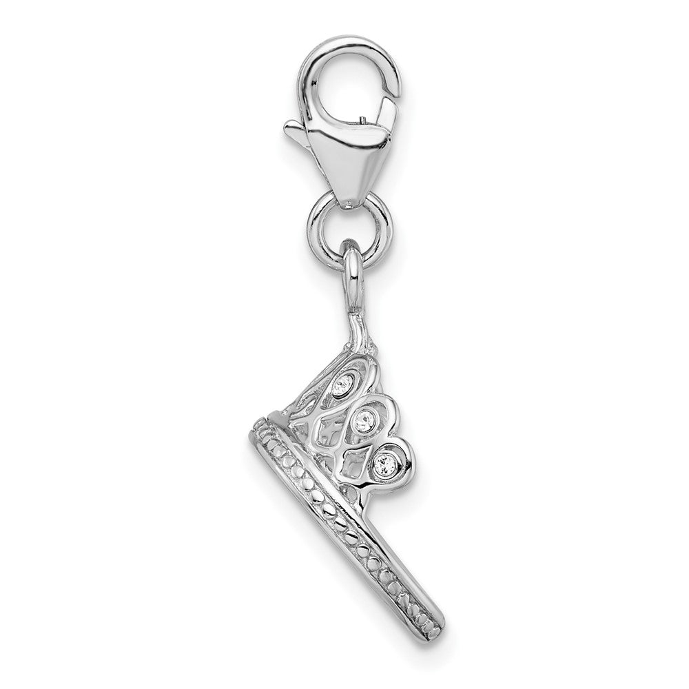 Amore La Vita Sterling Silver Rhodium-plated Polished 3-D Crystal Tiara Charm with Fancy Lobster Clasp