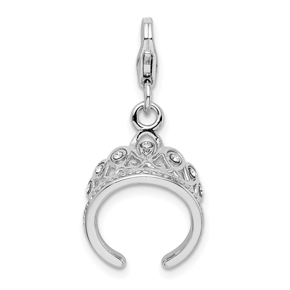 Amore La Vita Sterling Silver Rhodium-plated Polished 3-D Crystal Tiara Charm with Fancy Lobster Clasp