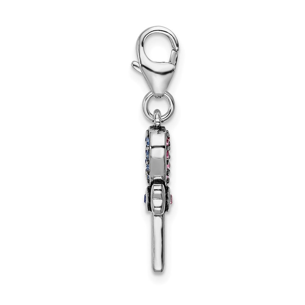 Amore La Vita Sterling Silver Rhodium-plated Polished 3-D Pink and Blue Crystal Enameled Reversible Heart Key Charm with Fancy Lobster Clasp