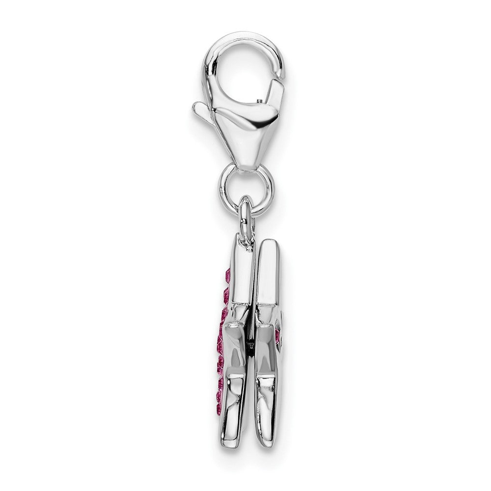 Amore La Vita Sterling Silver Rhodium-plated Polished Reversible Pink Crystal Star Charm with Fancy Lobster Clasp