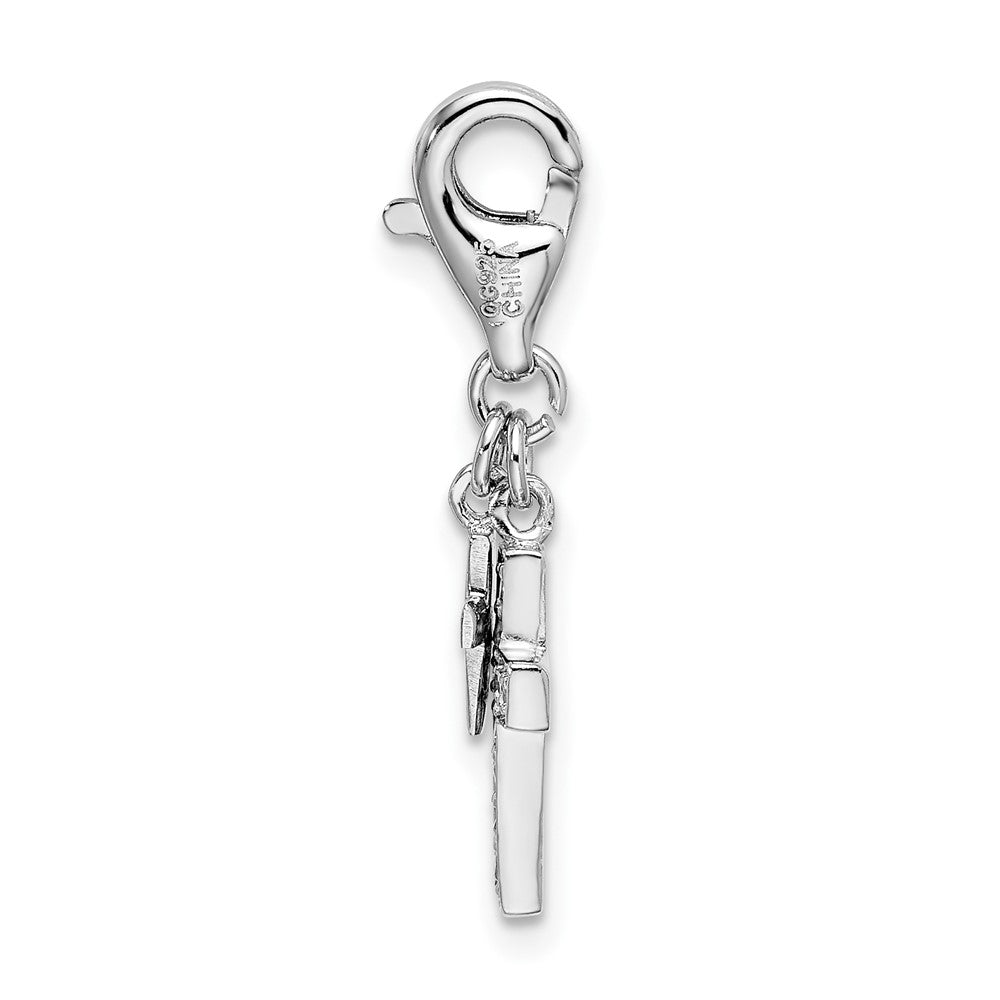 Amore La Vita Sterling Silver Rhodium-plated Polished CZ Two Cross Charm with Fancy Lobster Clasp