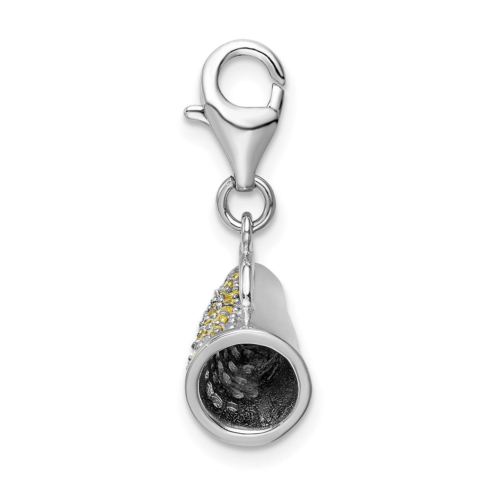 Amore La Vita Sterling Silver Rhodium-plated Polished 3-D Yellow CZ Megaphone Charm with Fancy Lobster Clasp