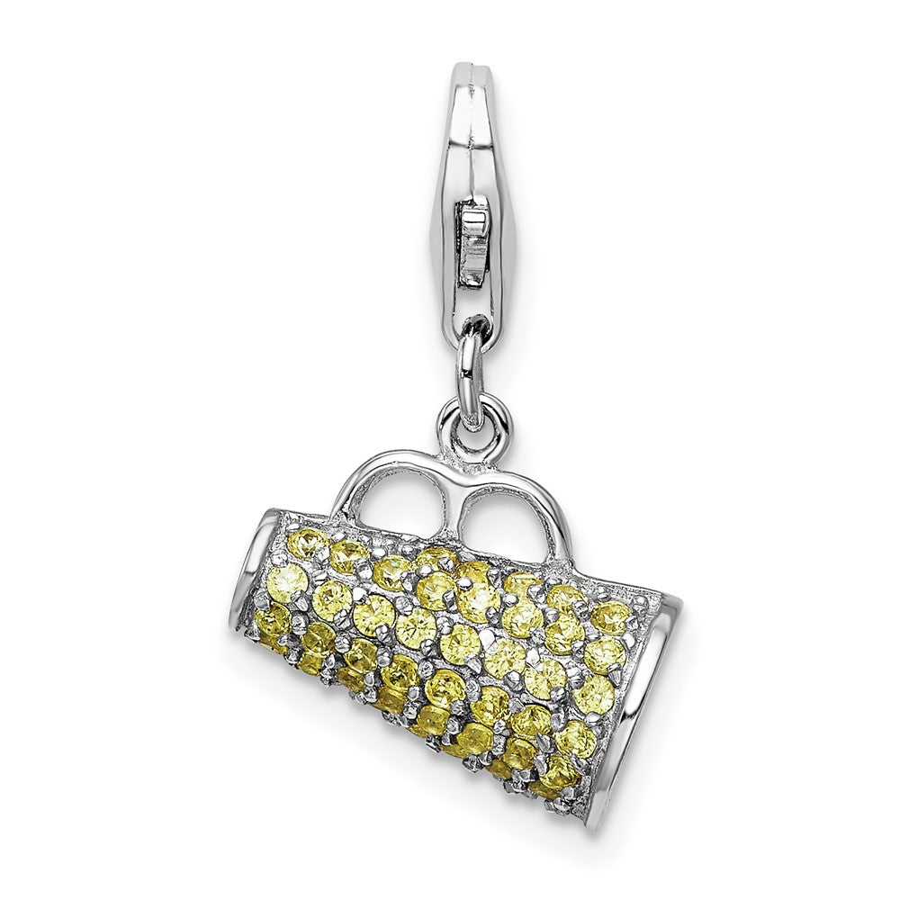 Amore La Vita Sterling Silver Rhodium-plated Polished 3-D Yellow CZ Megaphone Charm with Fancy Lobster Clasp