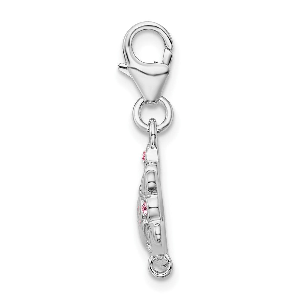 Amore La Vita Sterling Silver Rhodium-plated Polished Pink CZ Enameled PRINCESS Charm with Fancy Lobster Clasp