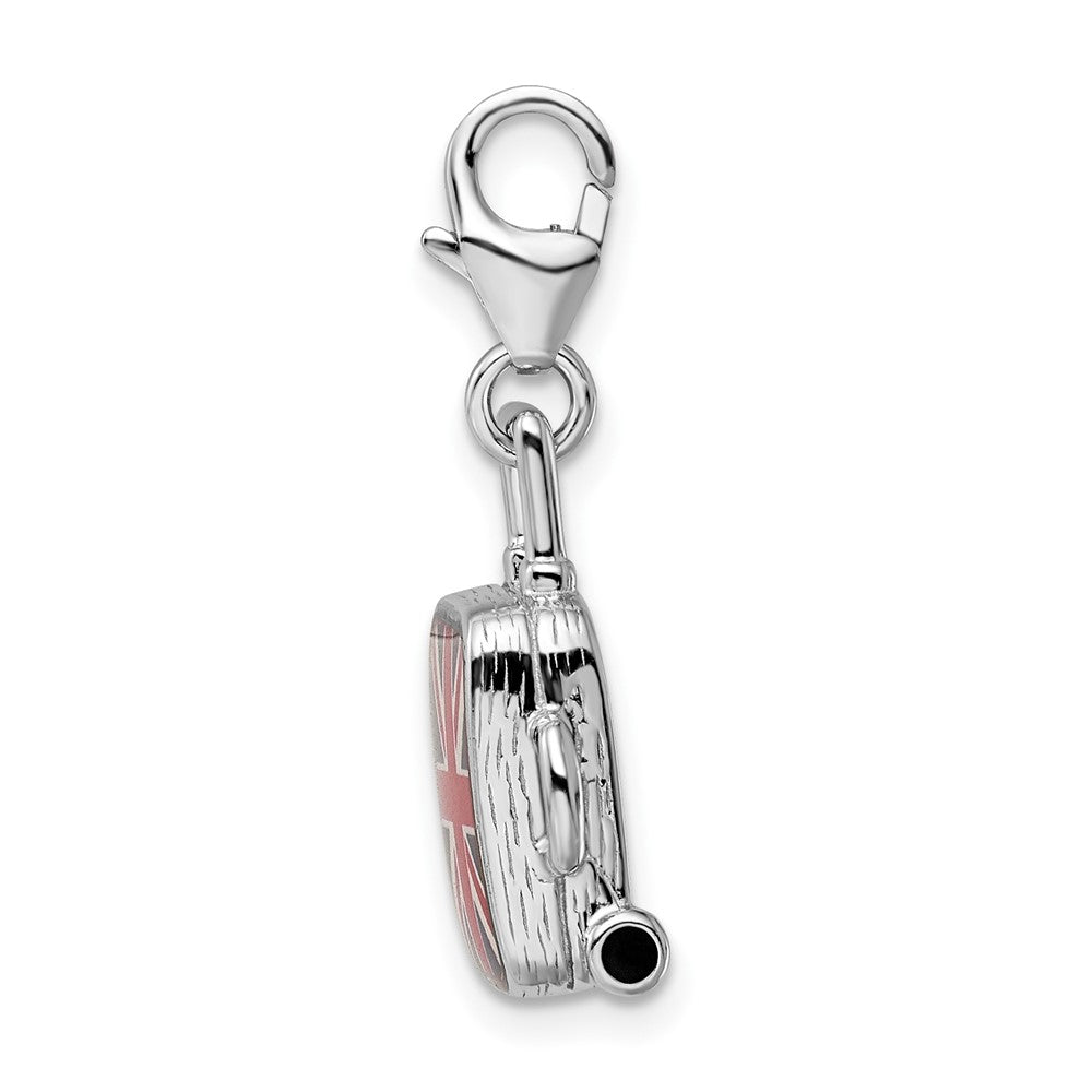 Amore La Vita Sterling Silver Rhodium-plated Polished 3-D Enameled United Kingdom Flag Suitcase Charm with Fancy Lobster Clasp