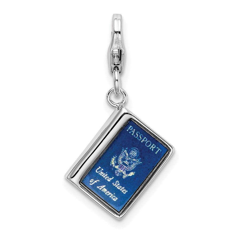 Amore La Vita Sterling Silver Rhodium-plated Polished 3-D Enameled Passport Charm with Fancy Lobster Clasp