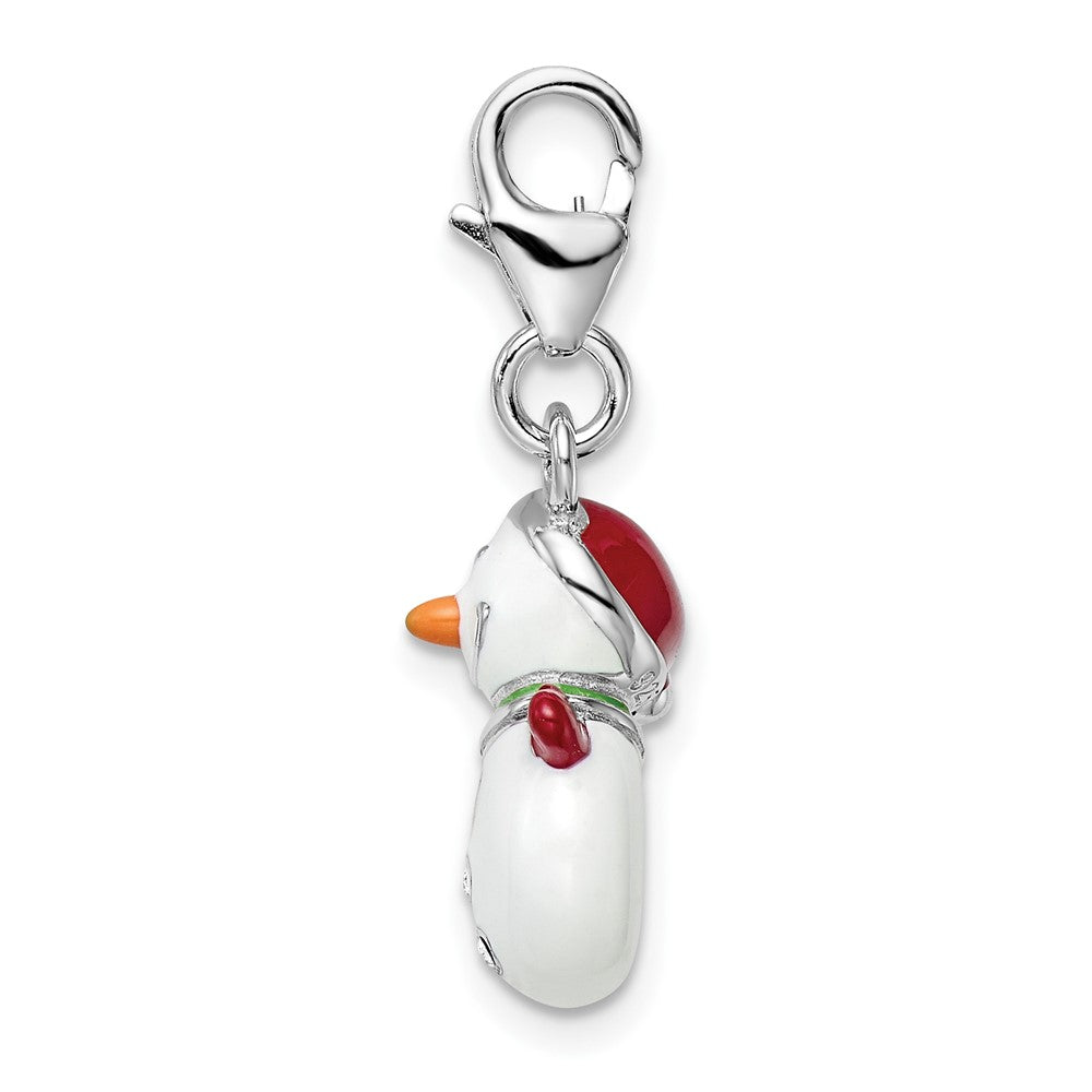 Amore La Vita Sterling Silver Rhodium-plated Polished 3-D Enameled with Crystal Snowman Lobster Clasp Charm