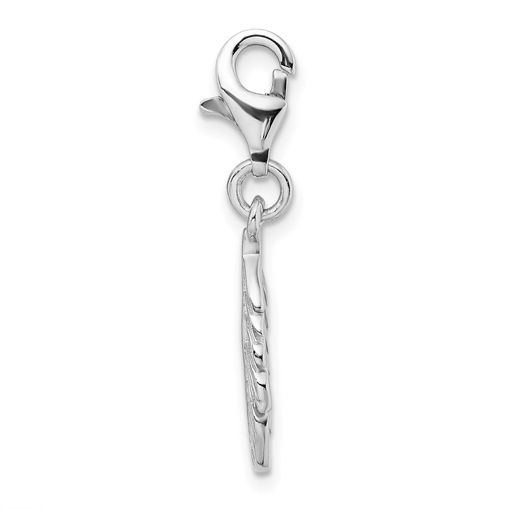 Amore La Vita Sterling Silver Rhodium-plated Polished 3-D Feather Charm with Fancy Lobster Clasp