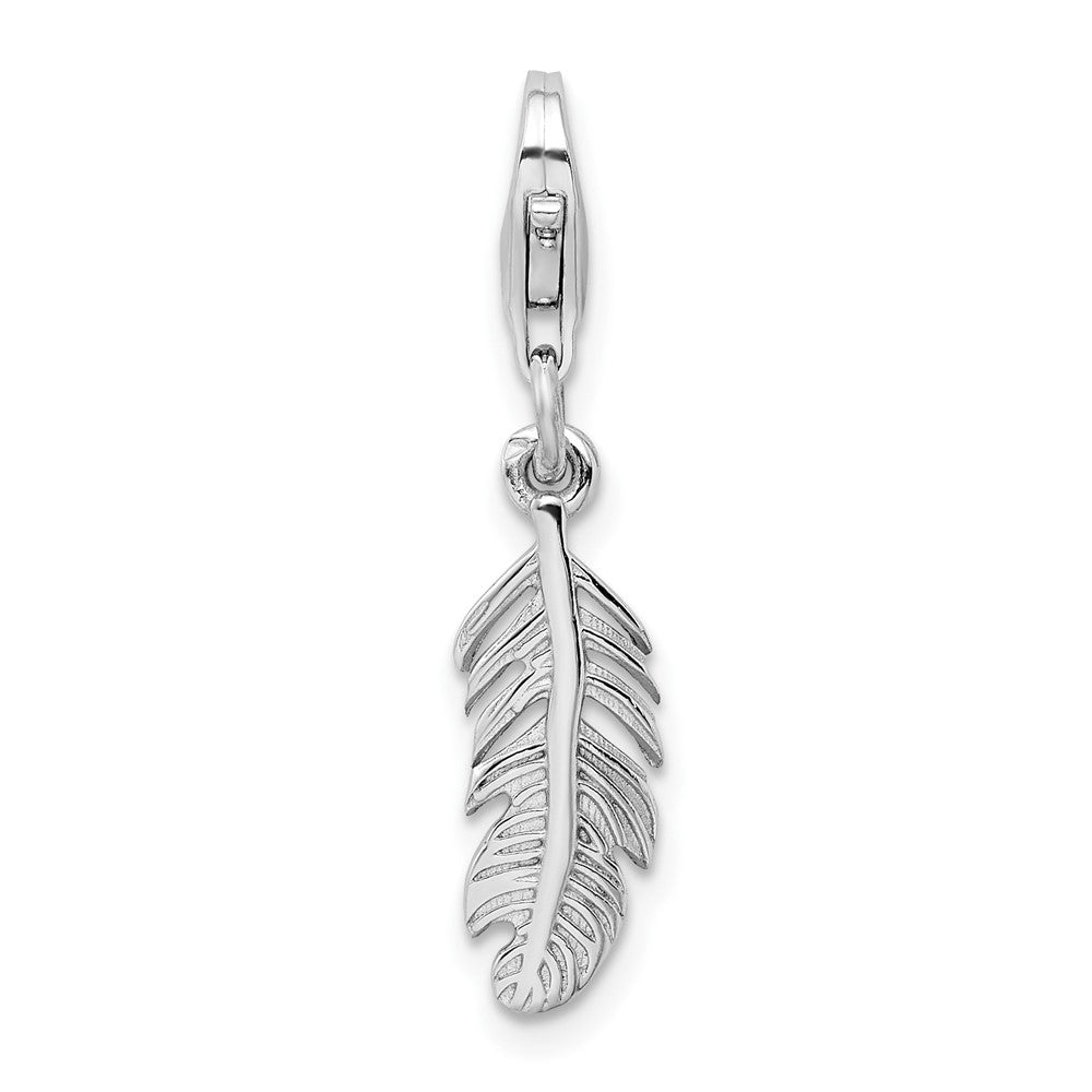 Amore La Vita Sterling Silver Rhodium-plated Polished 3-D Feather Charm with Fancy Lobster Clasp