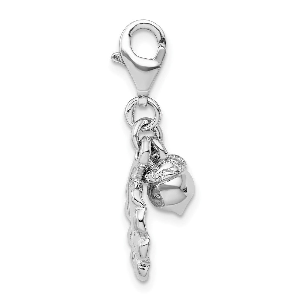 Amore La Vita Sterling Silver Rhodium-plated Polished 3-D Acorn and Leaf Charm with Fancy Lobster Clasp