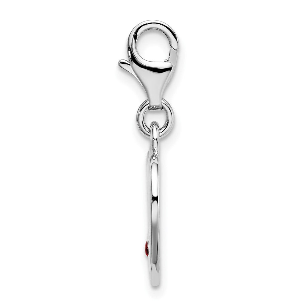 Amore La Vita Sterling Silver Rhodium-plated Polished with Red CZ LOVE Heart Charm with Lobster Clasp