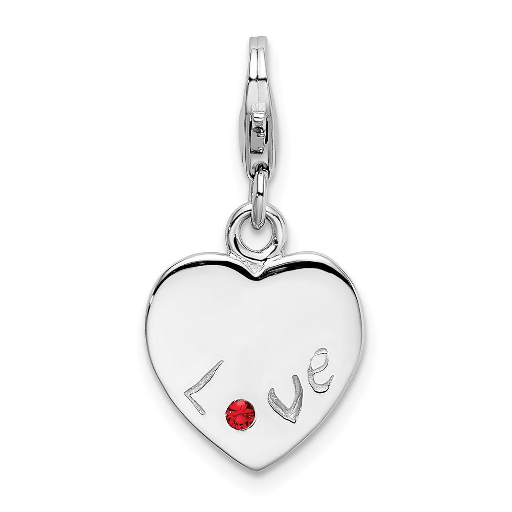 Amore La Vita Sterling Silver Rhodium-plated Polished with Red CZ LOVE Heart Charm with Lobster Clasp