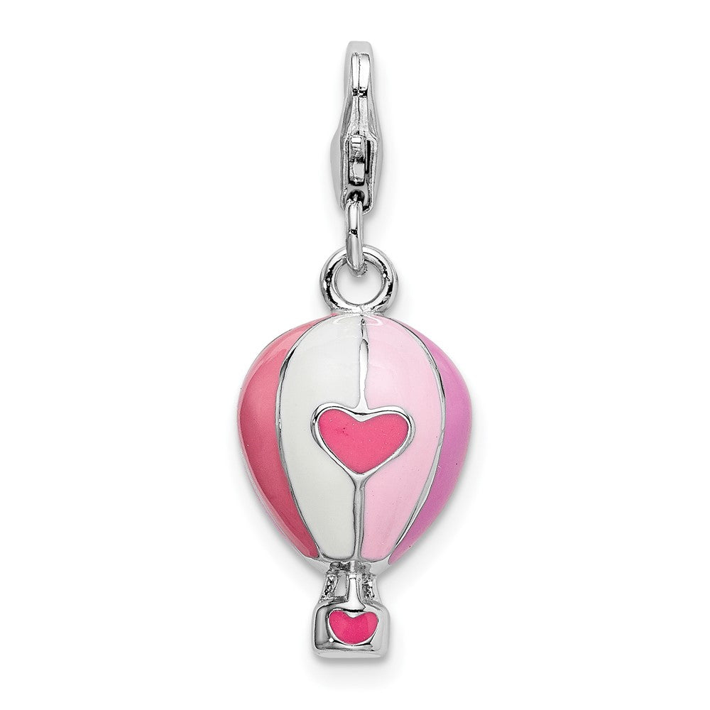 Amore La Vita Sterling Silver Rhodium-plated 3-D Polished Enameled Hot Air Balloon Charm with Fancy Lobster Clasp