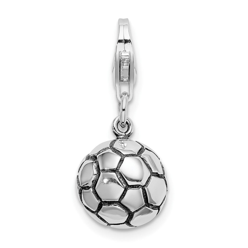 Amore La Vita Sterling Silver Rhodium-plated Polished and Antiqued Soccer Ball Charm with Fancy Lobster Clasp