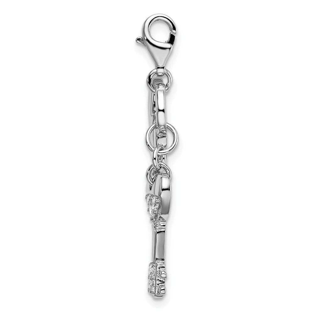 Amore La Vita Sterling Silver Rhodium-plated Polished CZ Heart and Key Charm with Fancy Lobster Clasp