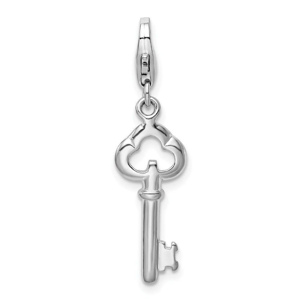 Amore La Vita Sterling Silver Rhodium-plated Polished Skeleton Key Charm with Fancy Lobster Clasp