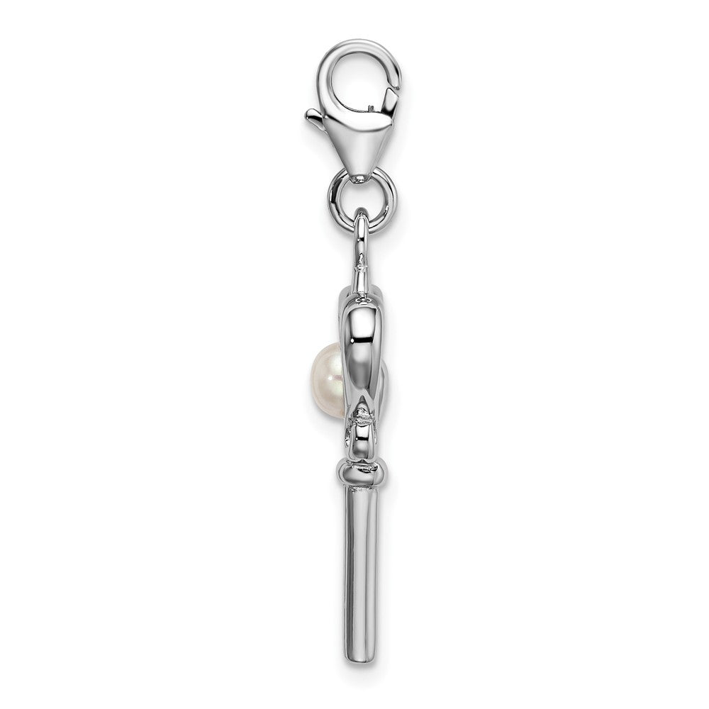 Amore La Vita Sterling Silver Rhodium-plated Polished Freshwater Cultured Pearl Key Charm with Fancy Lobster Clasp