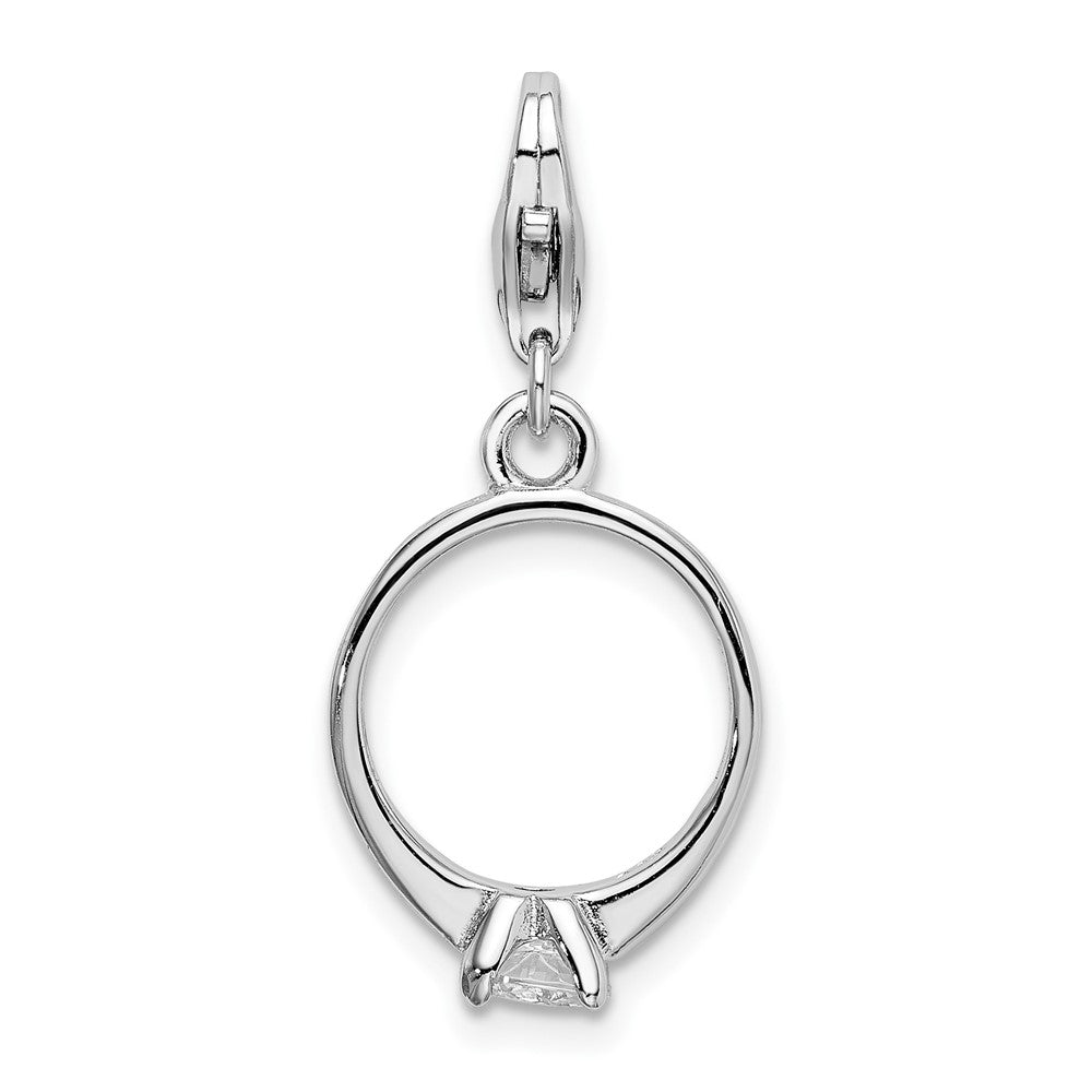 Amore La Vita Sterling Silver Rhodium-plated Polished 3-D CZ Polished Engagement Ring Charm with Fancy Lobster Clasp