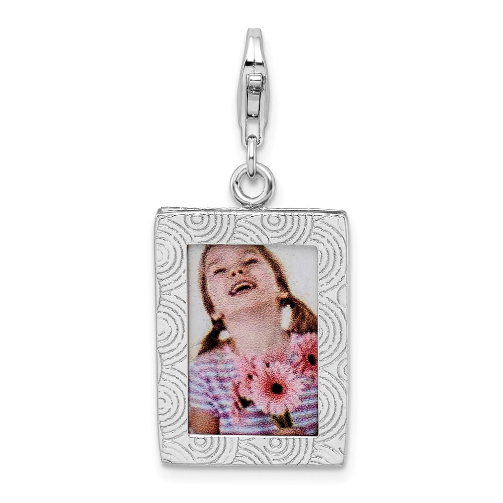 Amore La Vita Sterling Silver Rhodium-plated Polished Picture Frame Charm with Fancy Lobster Clasp